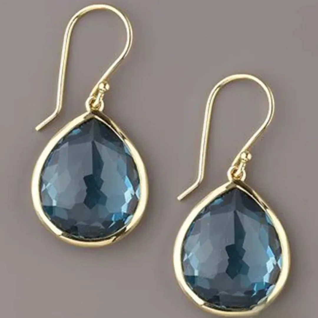 Blue Crystal Drop Earrings – Retro Vintage Dangle Design