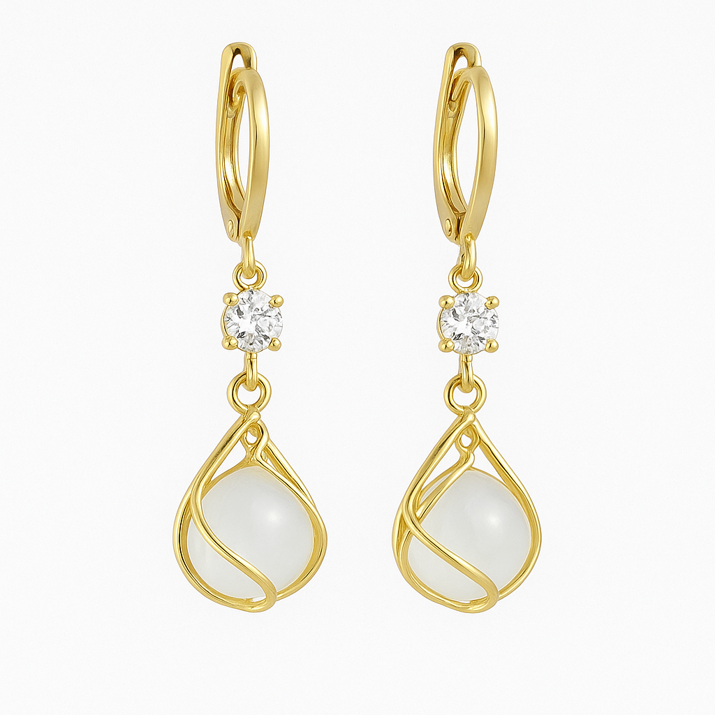 Opal Drop Earrings – Retro Gold Dangle Style