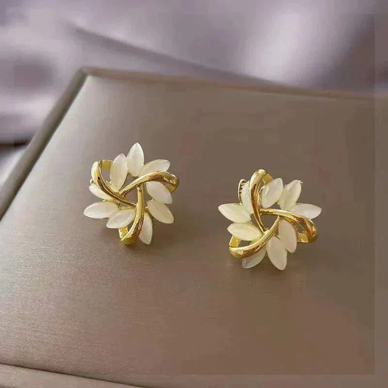 Gold White Opal Stud Earrings – Minimal Classic Opal Design