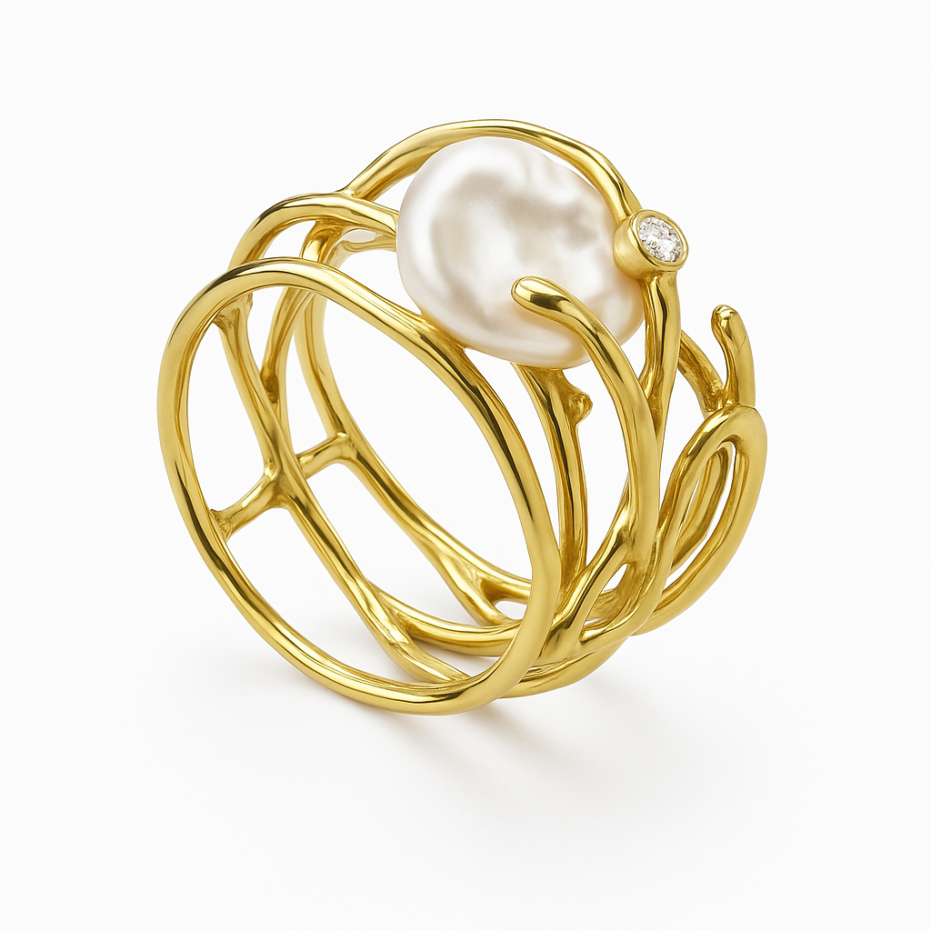Gold Retro Pearl Ring – Classic Vintage Style