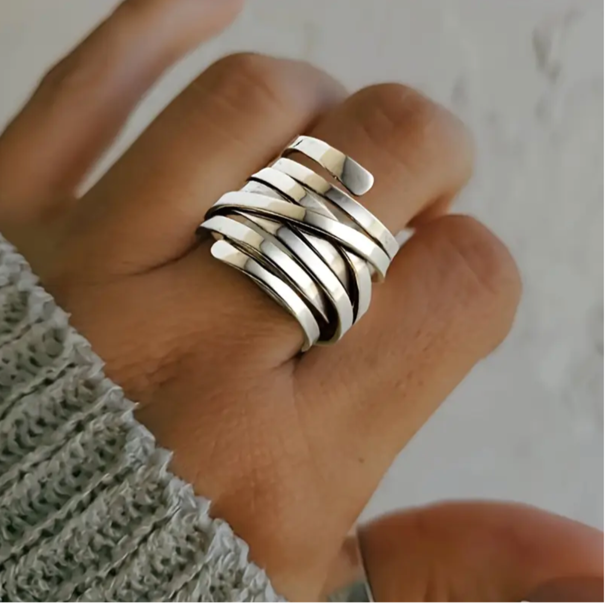 Vintage Thick Layer Silver Ring – “Bliss” Textured Band