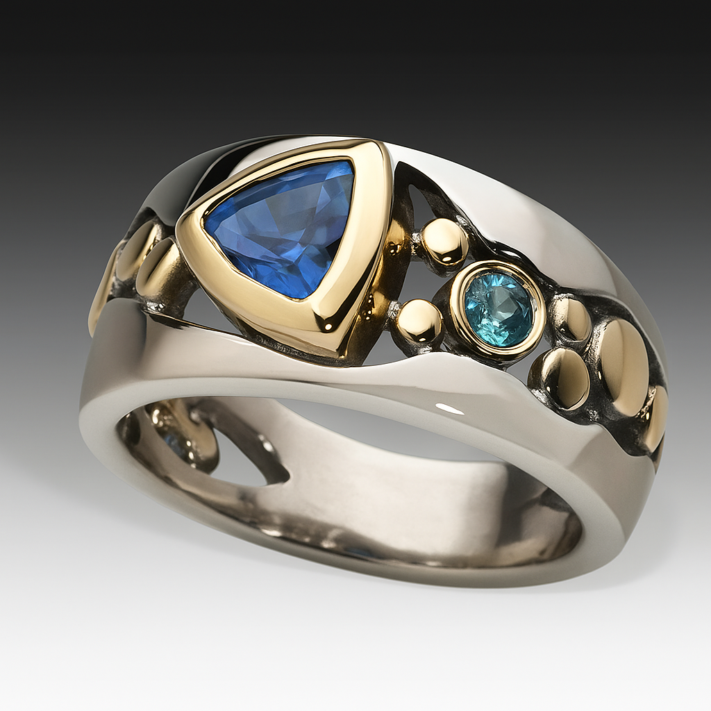 Blue Crystal Retro Ring – Vintage Gold Accent Setting