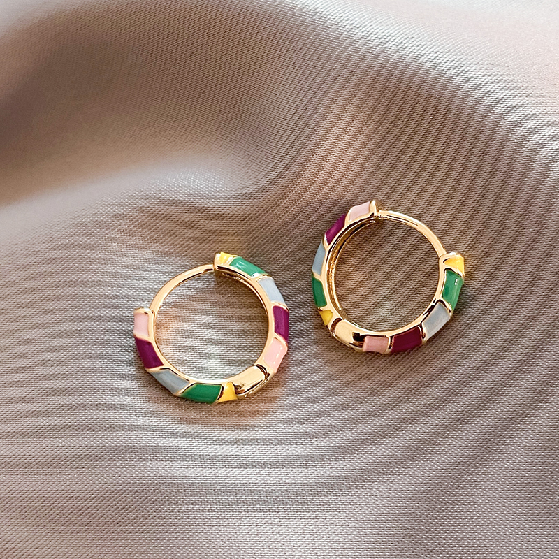Gold Enamel Huggie Earrings – Chic Minimal Hoop Style