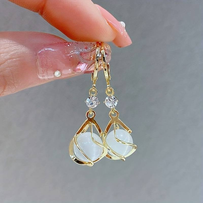 Opal Drop Earrings – Retro Gold Dangle Style