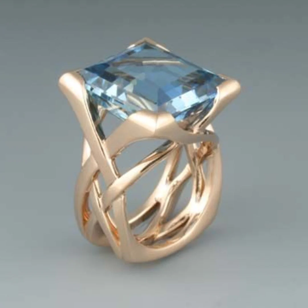 Rose Gold Blue Zirconia Vintage Ring – Retro Stone Setting