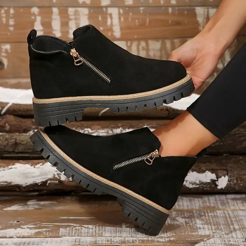 Marley-Shoes™ | Women's Golden-Tone Zipper Ankle Boots