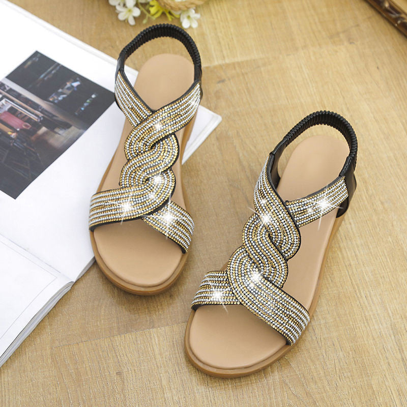 MarleyShoes™ | Rhinestone Wedge Sandals With Flexible Non-Slip Soles